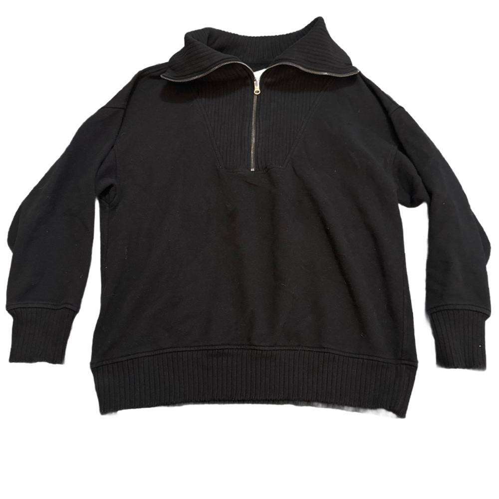 Aerie Quarter Zip Black Textured Sweater Small